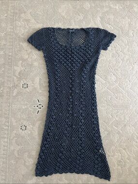 Gryphon Black Crochet Short-Sleeve Midi Dress